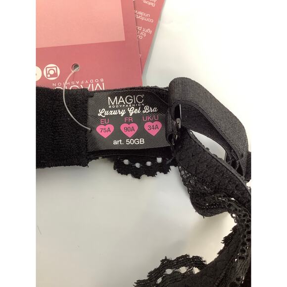 Magic Bodyfashion Women's 34A Black Luxury Gel Bra Underwire Lace Trim G28-16 - Picture 7 of 7